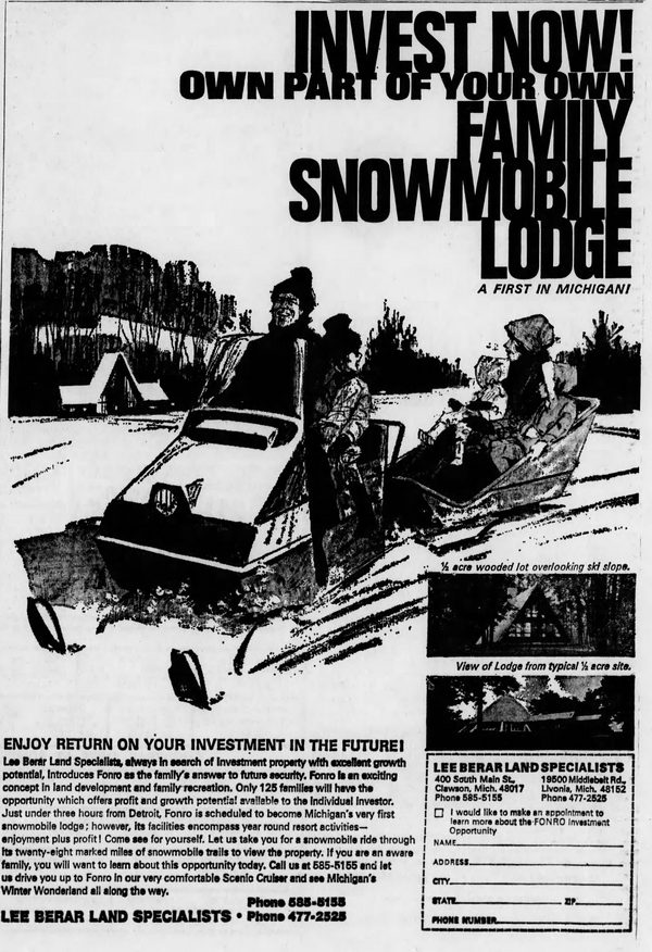 Fonro Lodge Resort Motel (Cole Creek) - 1970 Ad On Snowmobiles (newer photo)